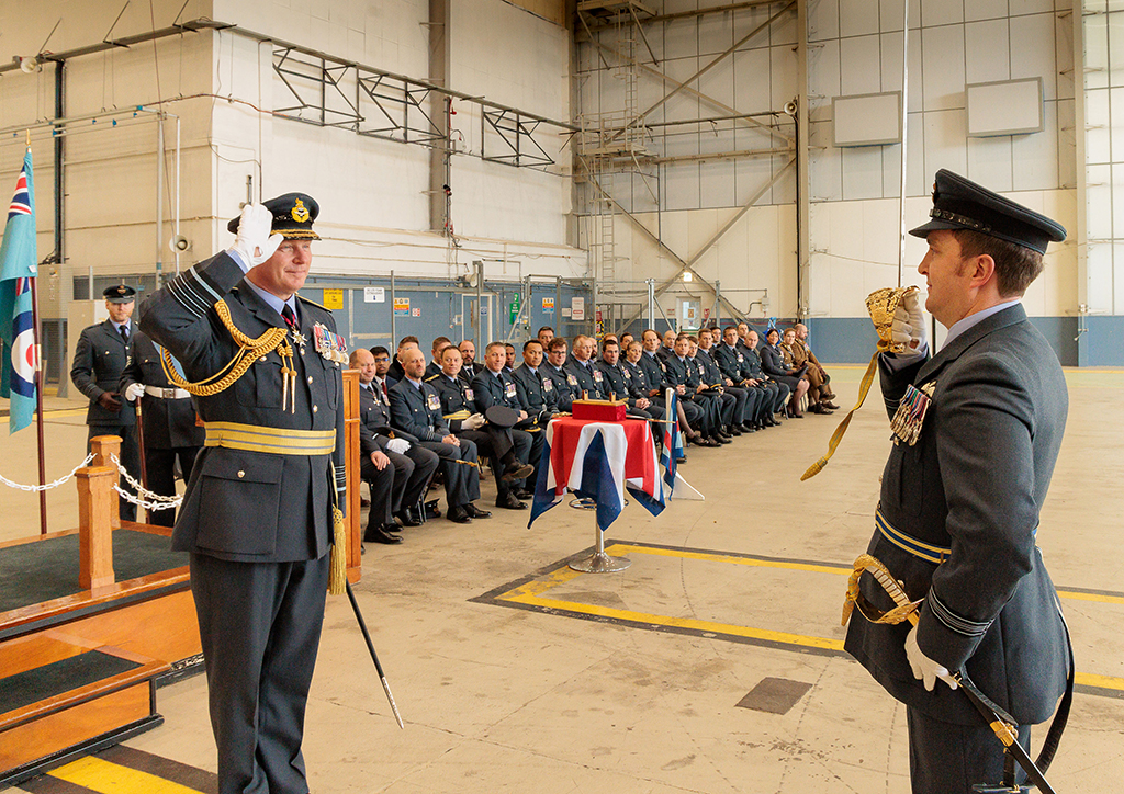 Chief of Air Staff, Air Chief Marshal Harv Smyth, accepts the salute from RAF Brize Norton